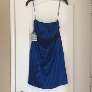 Satin Blue Strapless Cocktail Dress Size 4